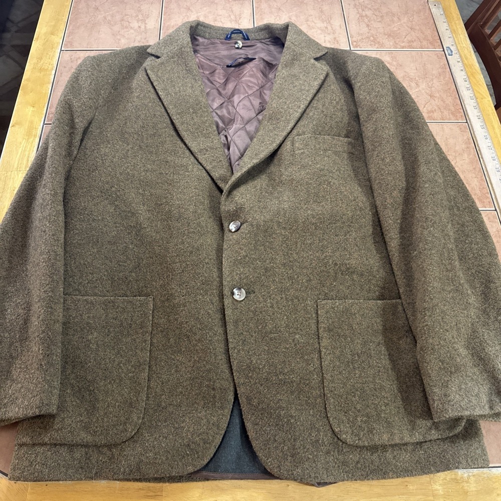 TOMMY HILFIGER Brown Flannel Tweed Button Wool Liner 3 Button Blazer Jacket XL - Picture 2 of 16